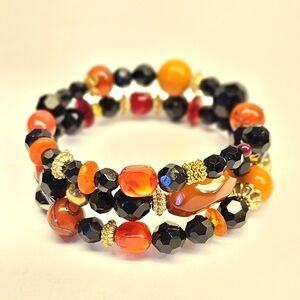 Red, Black, and Gold Beaded Memory Wire Wrap around Bracelet